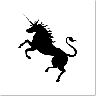 Scottish Black Rearing Unicorn Silhouette Posters and Art